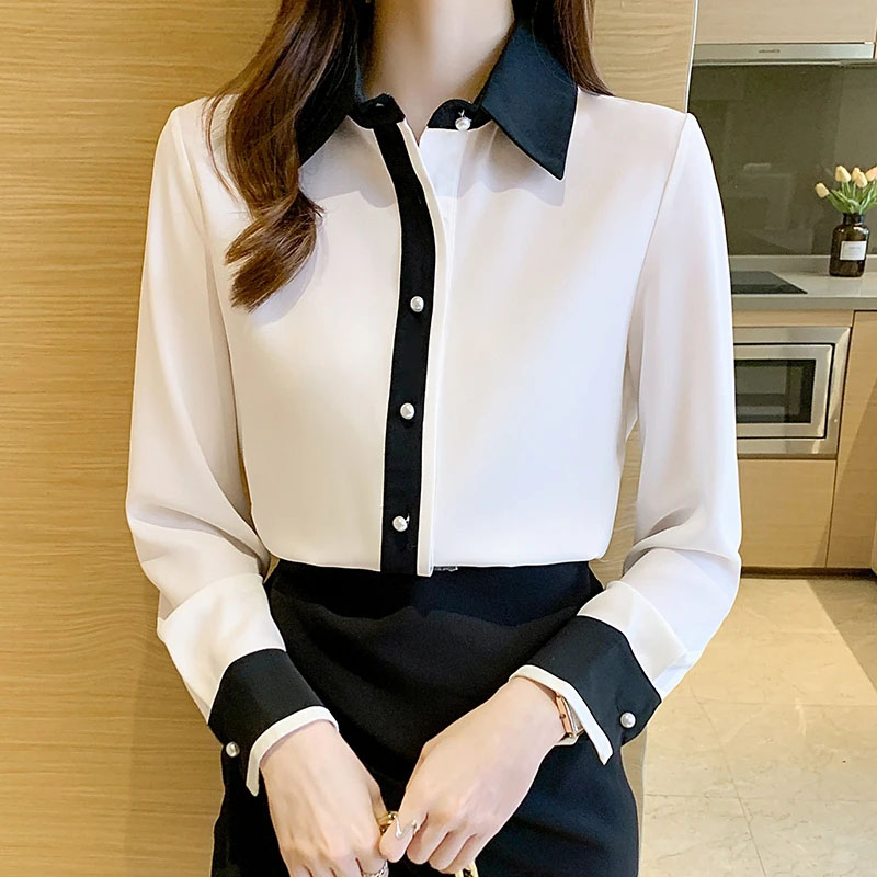 Women'S Formal Wear Suits - 여성용 화이트 쉬폰 셔츠 한국 스타일