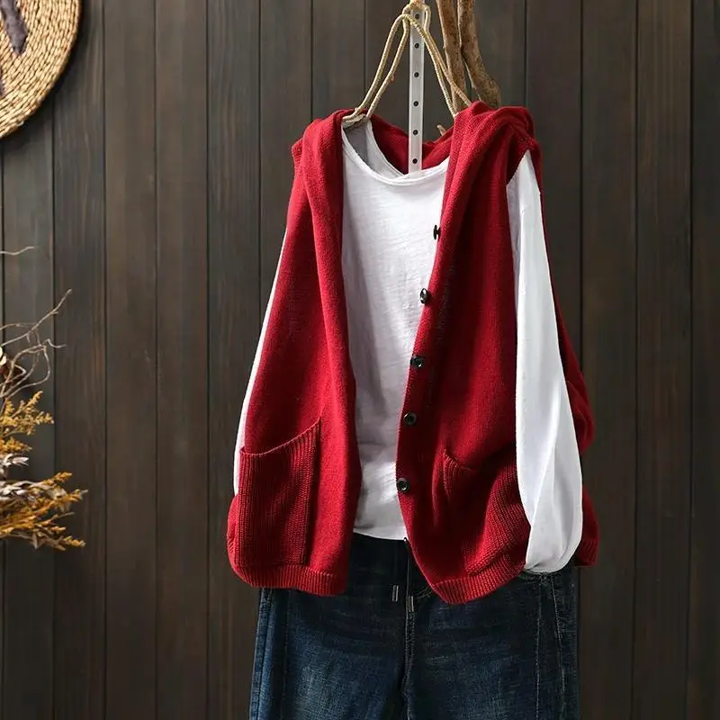 Women'S Formal Wear Cardigan - 조끼 레드 카디건 여성 니트 조끼