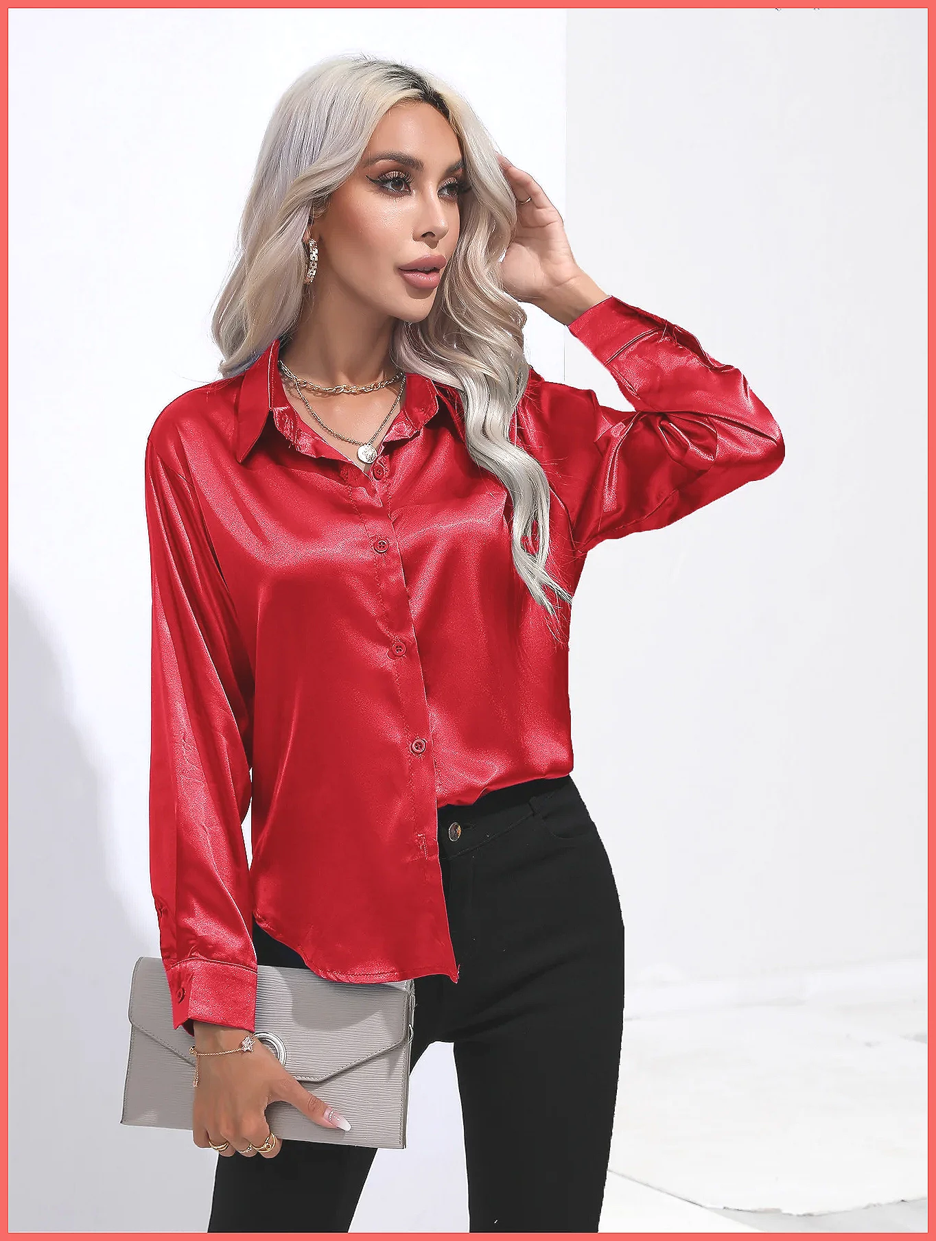 Silk Blouse Button - 2025 봄 여름 여성용 새틴 셔츠,