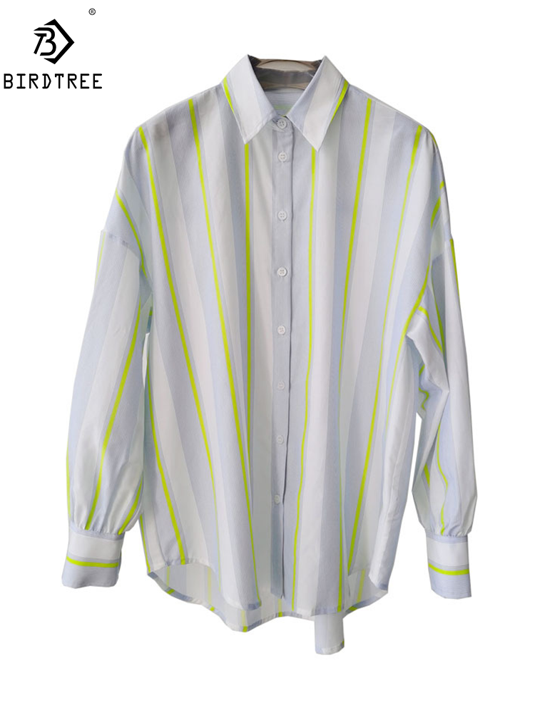 Silk Blouse Button - BirdTree,16MM 27.7% 리얼 실크 우아한 셔츠,