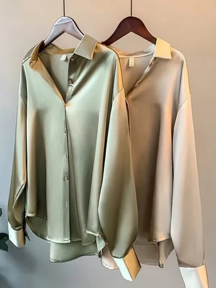Silk Blouse Button - 2026 우아한 새틴 루즈핏 여성 셔츠