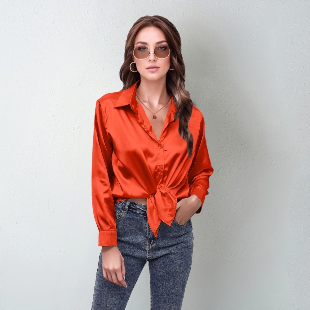 Silk Blouse Button - 봄 새틴 셔츠 여성 느슨한 버튼