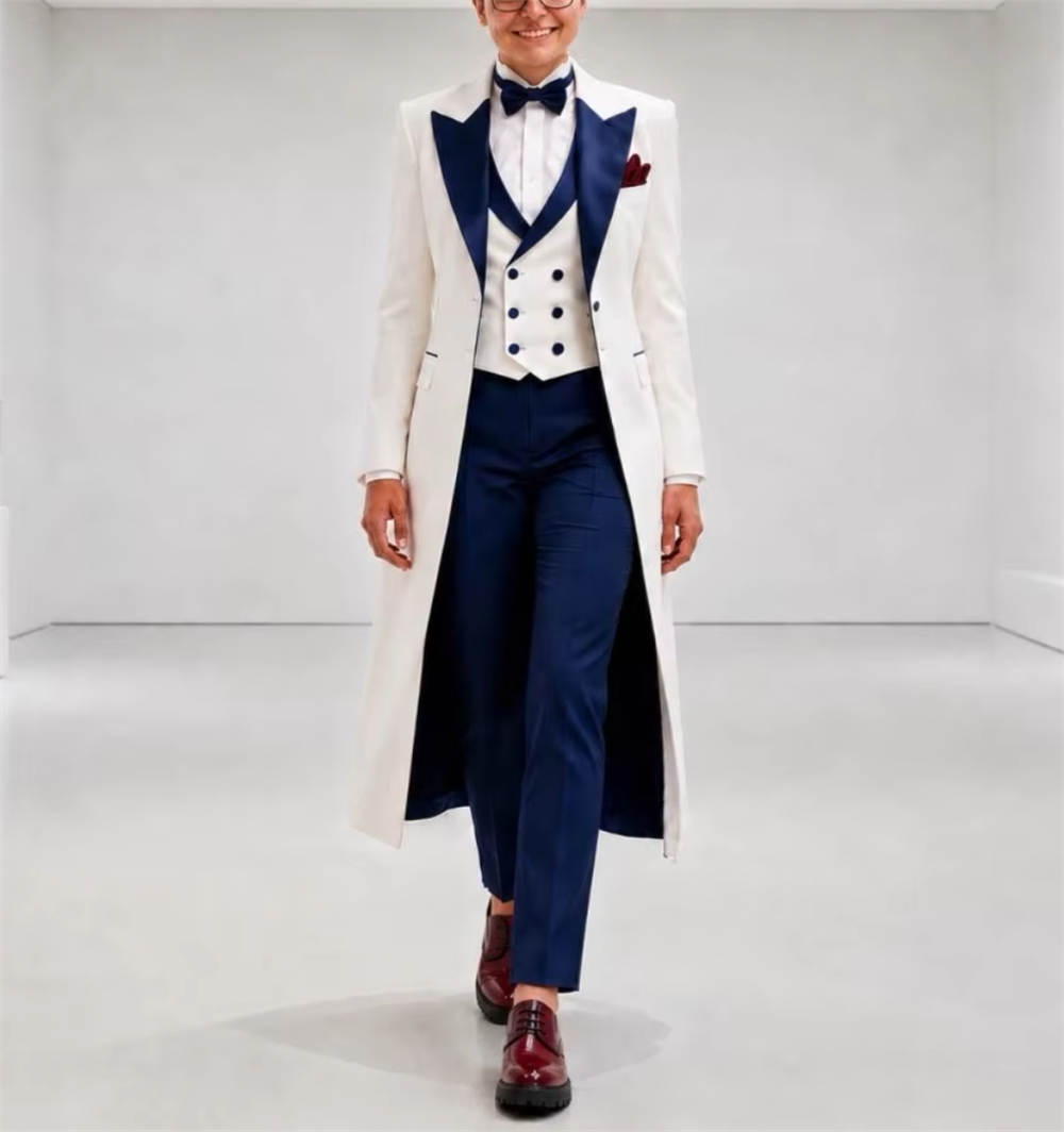 Women Formal Wear Office - 네이비 블루 화이트 여성 재킷 수트