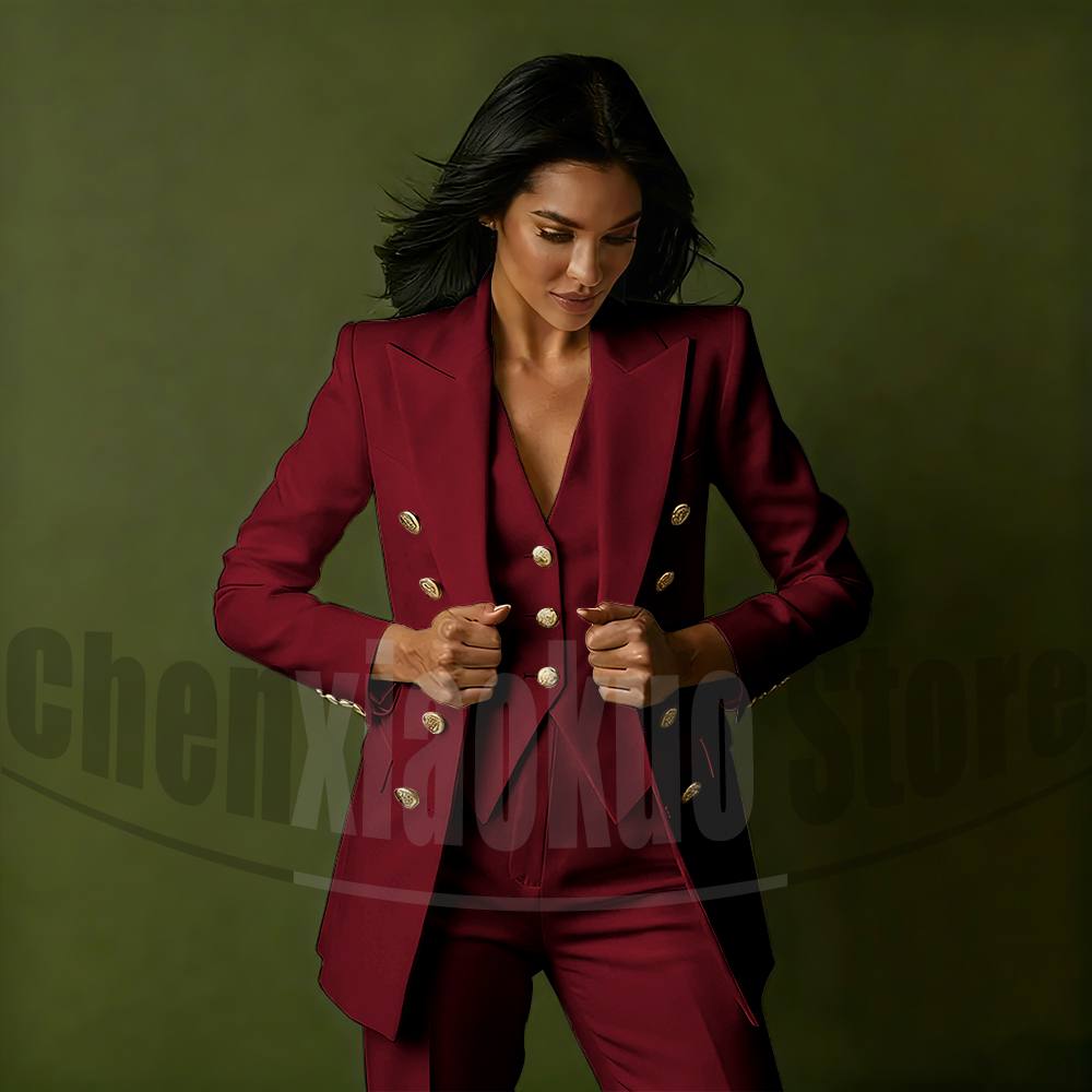 여성용 더블 브레스티드 쓰리피스 수트 세트 우아한 피크 - Women Formal Wear Pants 리뷰 및 가격