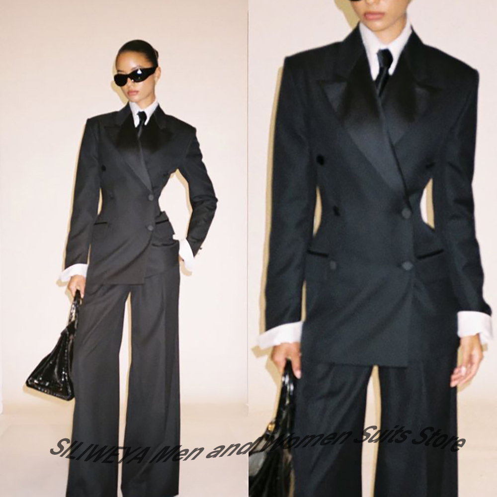 전문직 여성용 블랙 더블 브레스티드 슬림핏 재킷+팬츠  - Women Formal Wear Office 리뷰 및 가격