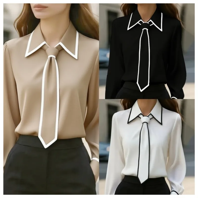 여성 블라우스 패션 셔츠 포멀 보타이 긴소매 배색 트림 - Women'S Formal Wear Suits 리뷰 및 가격