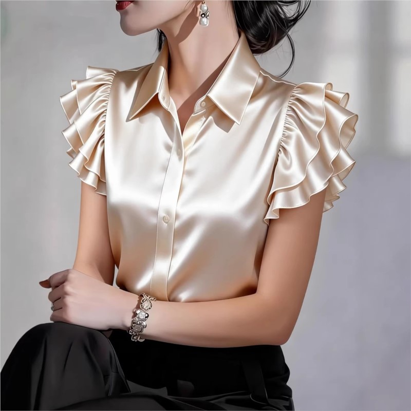 캐주얼 러플 반팔 블라우스 2026 봄 여름 턴다운 칼 - Silk Blouse Button 리뷰 및 가격