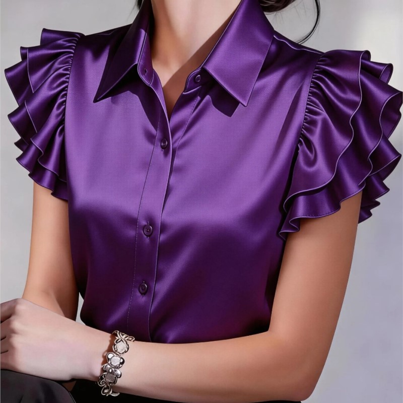 캐주얼 러플 반팔 블라우스 2026 봄 여름 턴다운 칼 - Silk Blouse Button 리뷰 및 가격