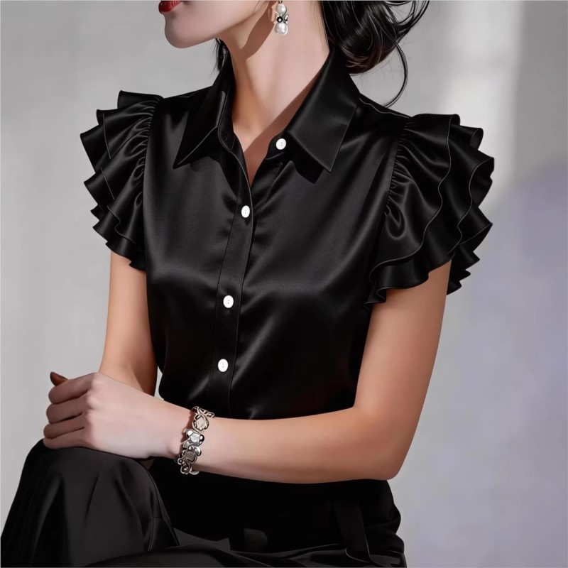 캐주얼 러플 반팔 블라우스 2026 봄 여름 턴다운 칼 - Silk Blouse Button 리뷰 및 가격