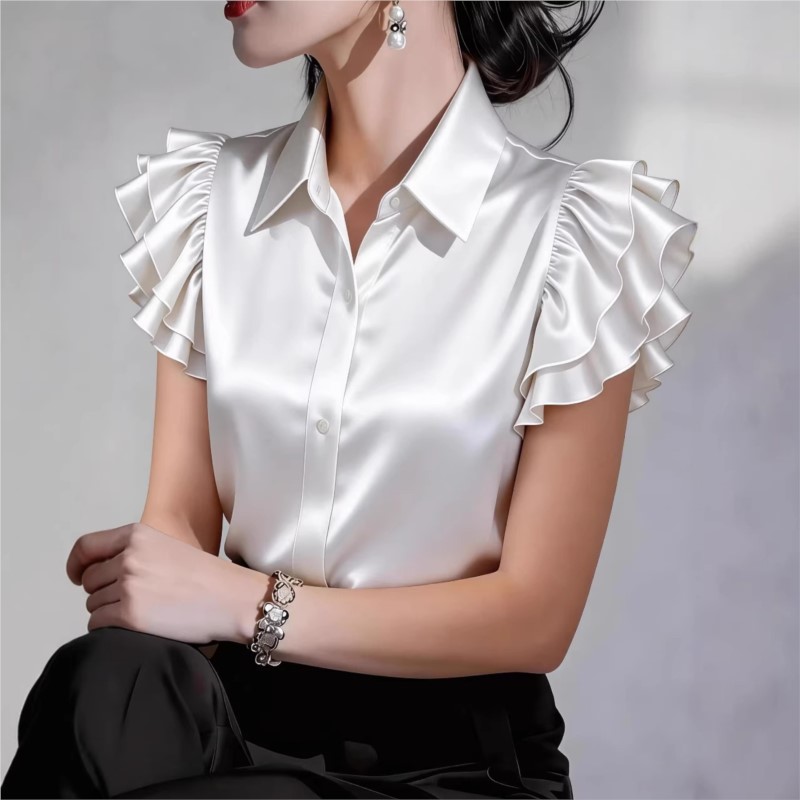 캐주얼 러플 반팔 블라우스 2026 봄 여름 턴다운 칼 - Silk Blouse Button 리뷰 및 가격