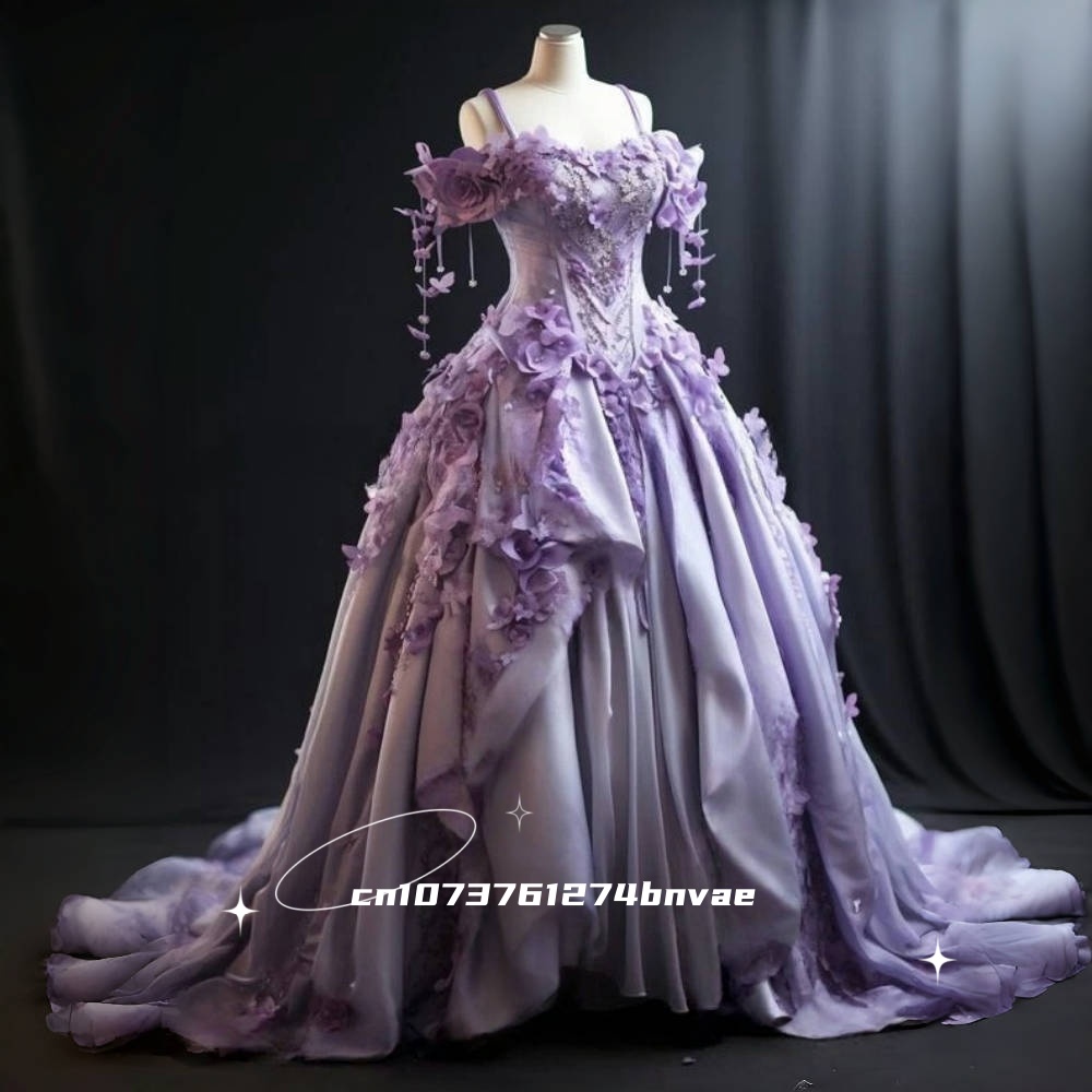 우아한 꽃 빅토리아 댄스 파티 드레스 오프 어깨 라벤더 - Victorian Women'S Formal Wear 리뷰 및 가격