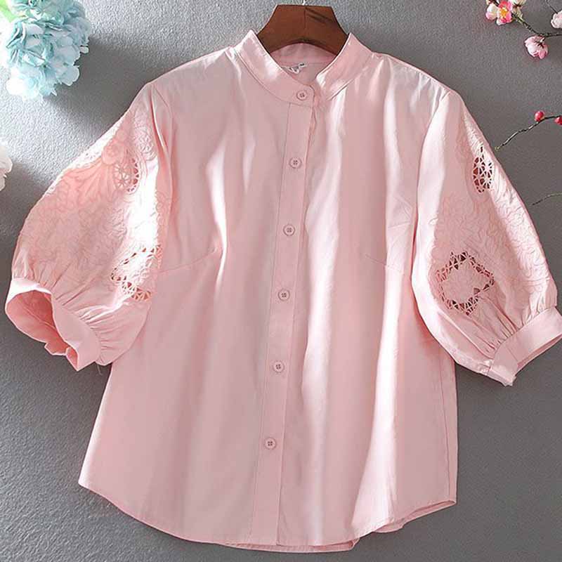 2025 순면 스탠드업 칼라, 할로우 아웃 자수 셔츠, - Women'S Formal Wear Suits 리뷰 및 가격