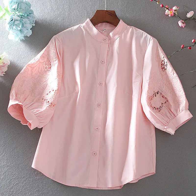 2025 순면 스탠드업 칼라, 할로우 아웃 자수 셔츠, - Women'S Formal Wear Suits 리뷰 및 가격