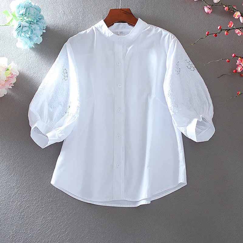2025 순면 스탠드업 칼라, 할로우 아웃 자수 셔츠, - Women'S Formal Wear Suits 리뷰 및 가격