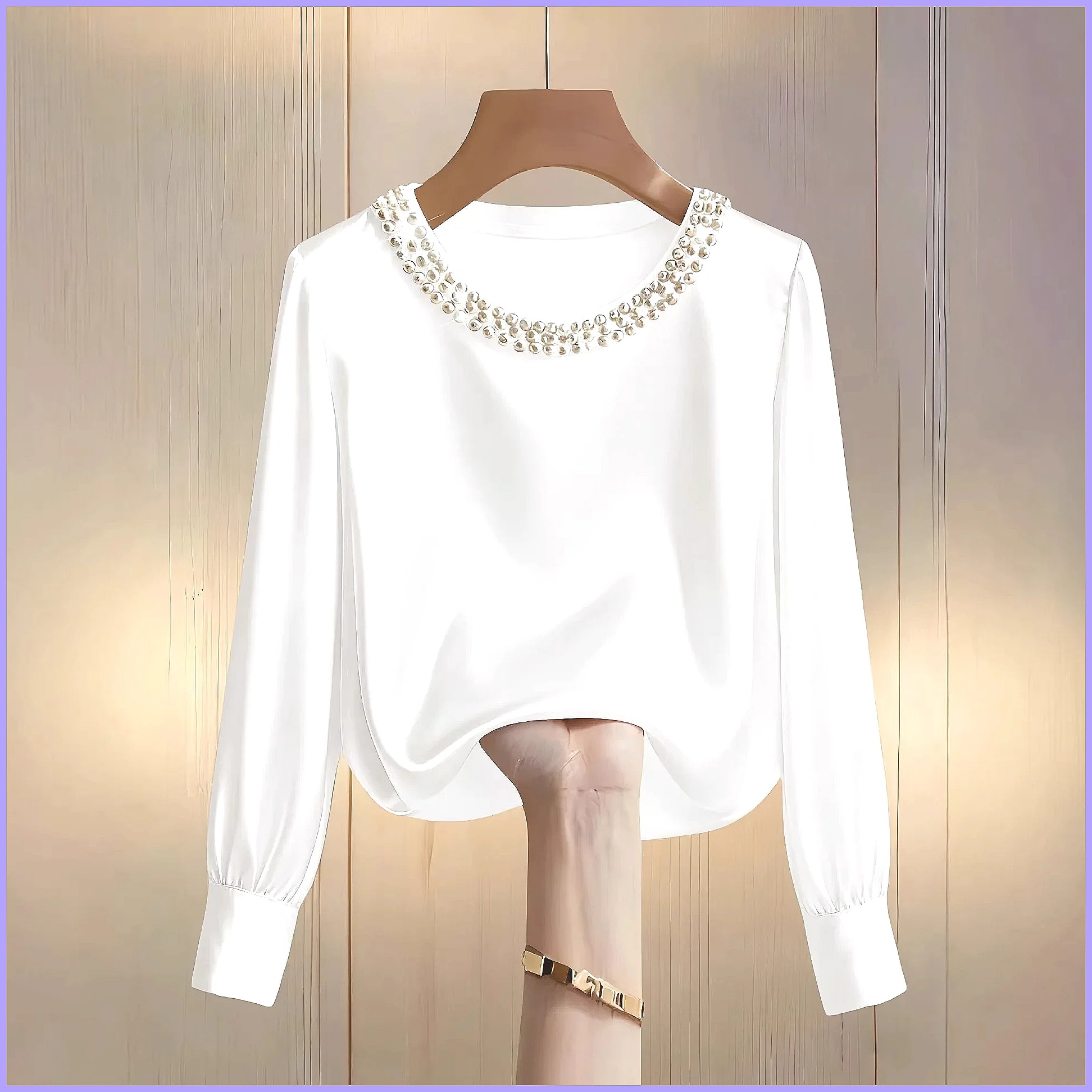 여성용 우아한 비즈 장식 새틴 블라우스, 루즈핏 긴소매 - Silk Blouse Button 리뷰 및 가격