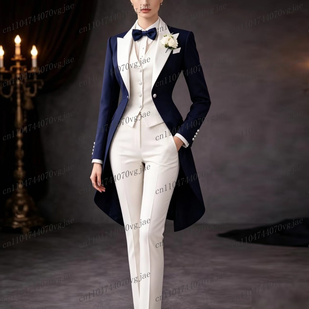 네이비 블루와 화이트 롱 여성 정장, 포멀 비즈니스 웨 - Blazer Set Women Formal 리뷰 및 가격