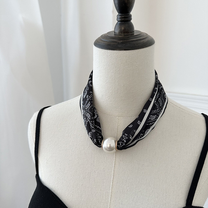 여성용 자석 잠금 장식 진주 디테일 프린트 실크 스카프 - Scarf Silk Neck 리뷰 및 가격