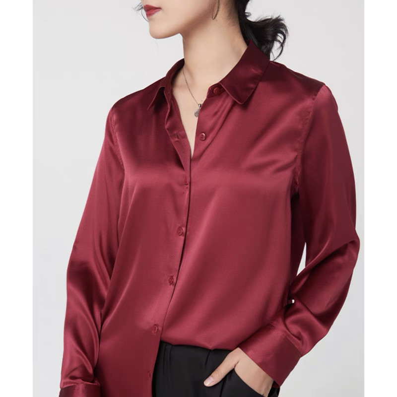 우아한 새틴 긴팔 블라우스 여성 2025 빈티지 버건디 - Silk Blouse Button 리뷰 및 가격