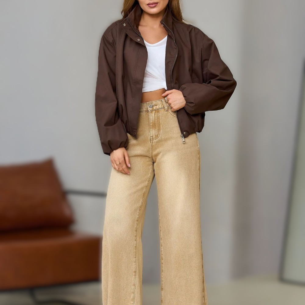 여성용 캐주얼 스탠드 칼라 재킷, 드롭 숄더 디자인과  - Women Formal Wear Office 리뷰 및 가격
