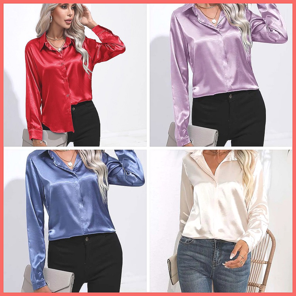 2025 봄 여름 여성용 새틴 셔츠, V넥 긴팔 실크  - Silk Blouse Button 리뷰 및 가격