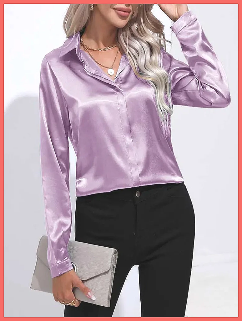 2025 봄 여름 여성용 새틴 셔츠, V넥 긴팔 실크  - Silk Blouse Button 리뷰 및 가격