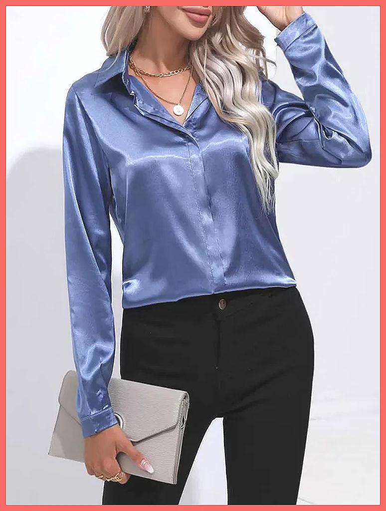 2025 봄 여름 여성용 새틴 셔츠, V넥 긴팔 실크  - Silk Blouse Button 리뷰 및 가격