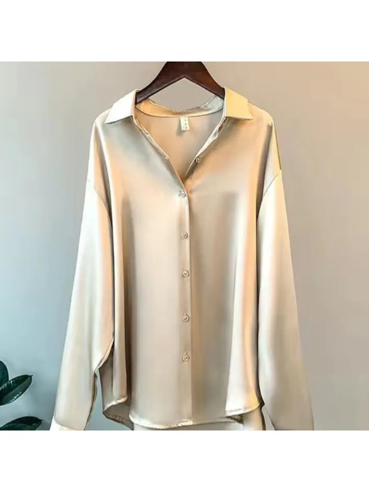 플러스 사이즈 캐주얼 여성 실크 셔츠 2025 새로운  - Silk Blouse Button 리뷰 및 가격