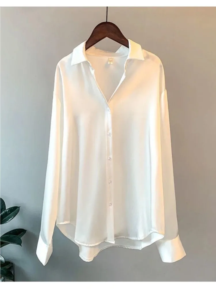 플러스 사이즈 캐주얼 여성 실크 셔츠 2025 새로운  - Silk Blouse Button 리뷰 및 가격