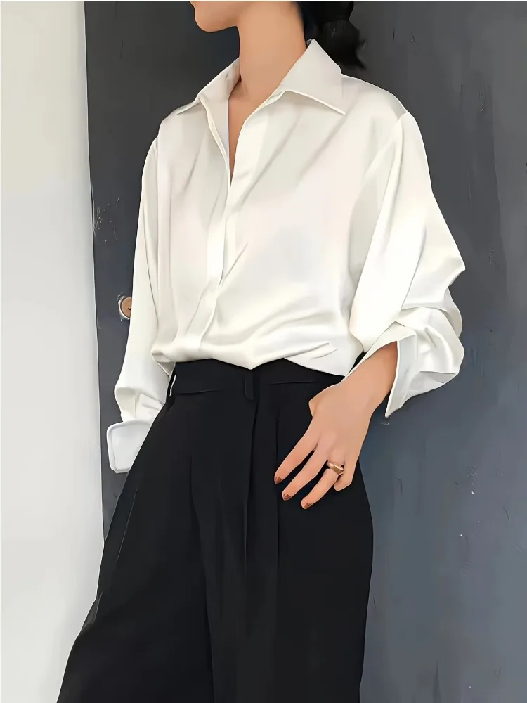 플러스 사이즈 캐주얼 여성 실크 셔츠 2025 새로운  - Silk Blouse Button 리뷰 및 가격