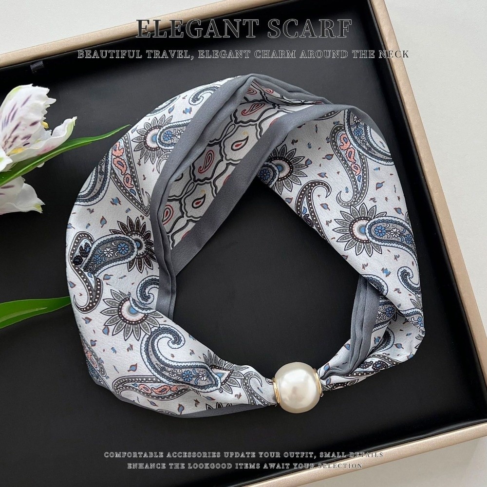 우아한 자석 잠금 장식 진주 실크 스카프 얇고 부드러운 - Scarf Silk Neck 리뷰 및 가격