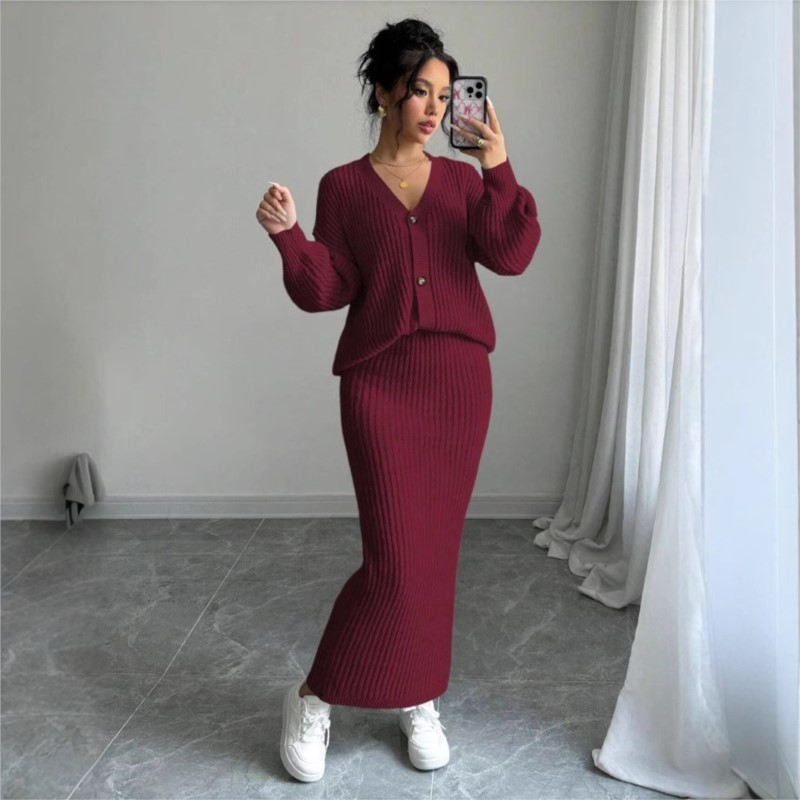 여성 니트 스웨터 롱 스커트 투피스 세트 캐주얼웨어 신 - Women'S Formal Wear Cardigan 리뷰 및 가격