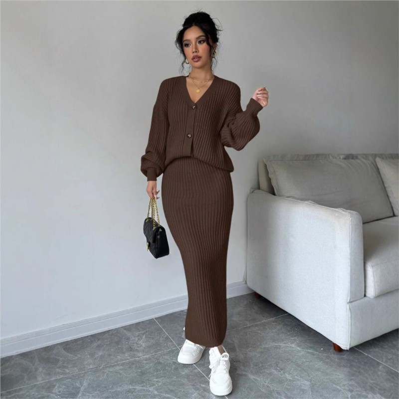 여성 니트 스웨터 롱 스커트 투피스 세트 캐주얼웨어 신 - Women'S Formal Wear Cardigan 리뷰 및 가격