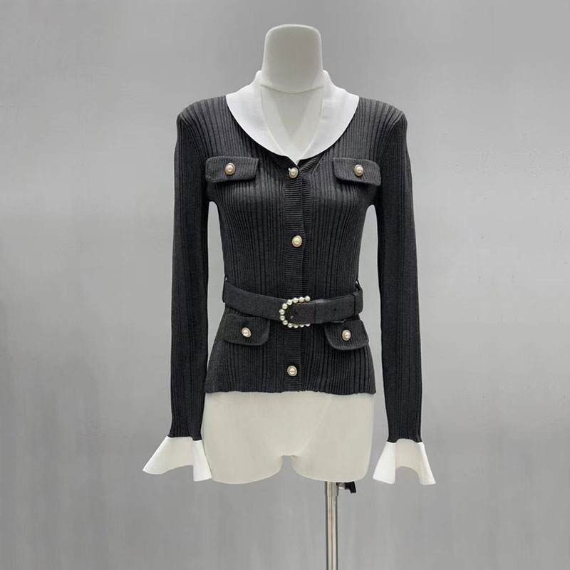 대비되는 색상의 V넥 여성용 허리밴드 달린 니트 가디건 - Women'S Formal Wear Cardigan 리뷰 및 가격