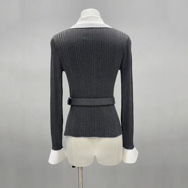 대비되는 색상의 V넥 여성용 허리밴드 달린 니트 가디건 - Women'S Formal Wear Cardigan 리뷰 및 가격