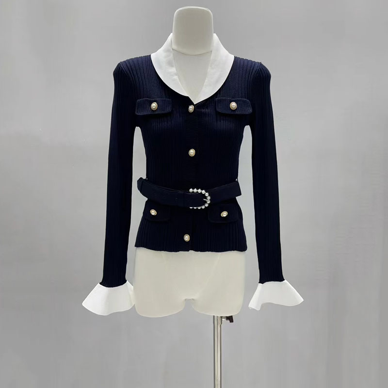 대비되는 색상의 V넥 여성용 허리밴드 달린 니트 가디건 - Women'S Formal Wear Cardigan 리뷰 및 가격