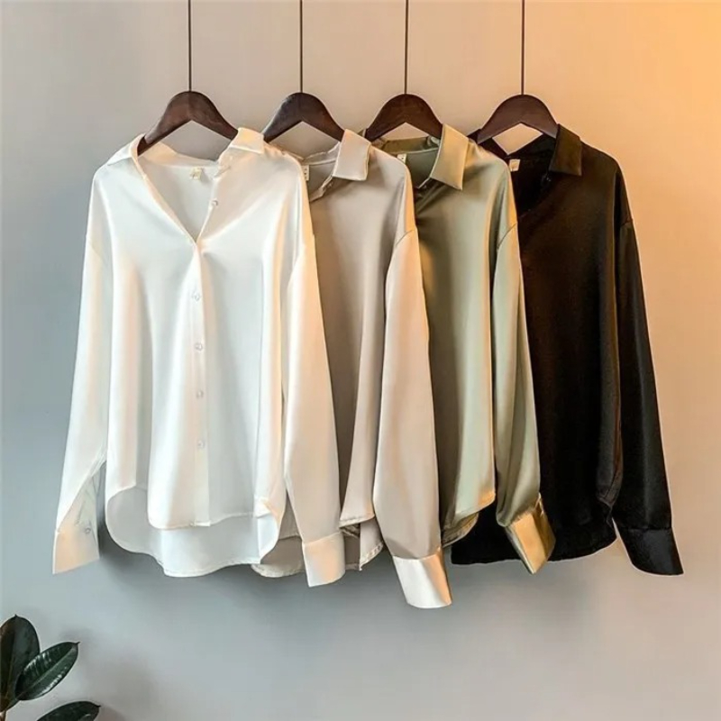 2026 우아한 새틴 루즈핏 여성 셔츠 봄 턴다운 칼라 - Silk Blouse Button 리뷰 및 가격