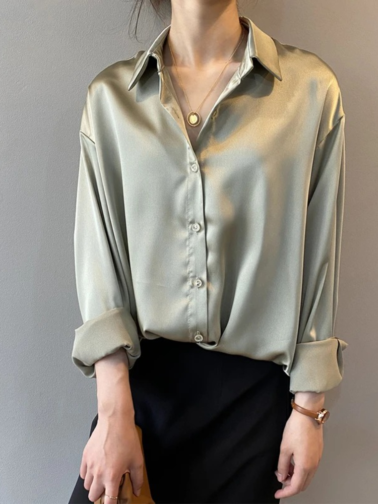 2026 우아한 새틴 루즈핏 여성 셔츠 봄 턴다운 칼라 - Silk Blouse Button 리뷰 및 가격