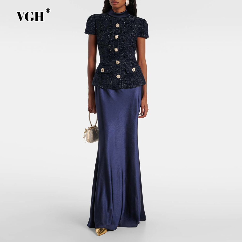 VGH 여성용 시크 투피스 세트, 스탠드 칼라 반팔 스 - Women'S Formal Wear Suits 리뷰 및 가격