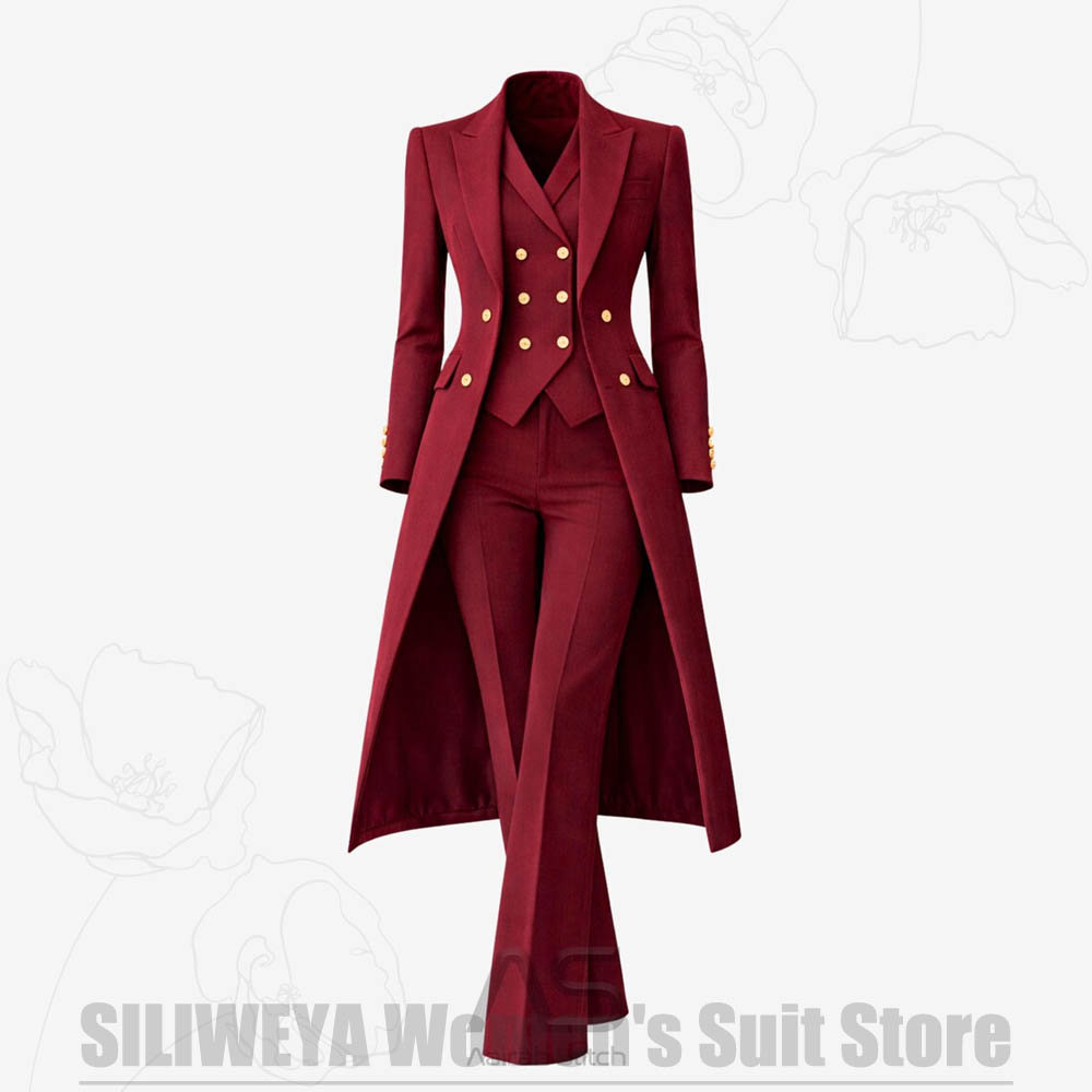여성 정장 3피스 더블 브레스티드 롱 코트 베스트 팬츠 - Women Luxury Formal Wear 리뷰 및 가격