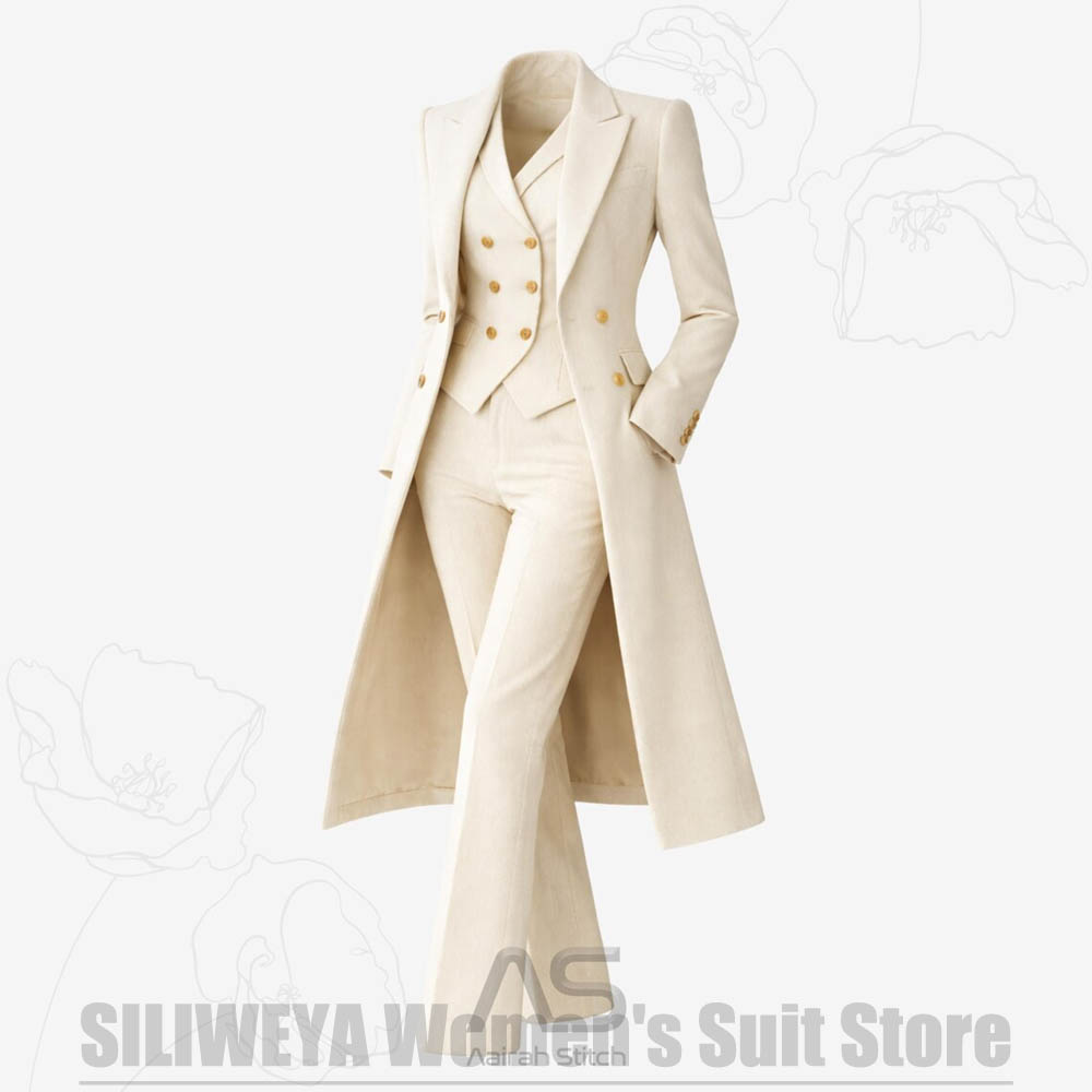 여성 정장 3피스 더블 브레스티드 롱 코트 베스트 팬츠 - Women Luxury Formal Wear 리뷰 및 가격