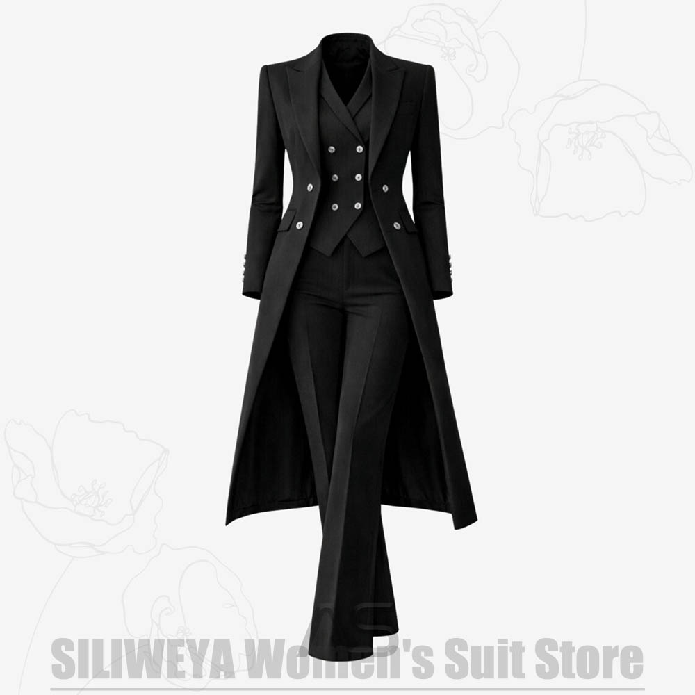 여성 정장 3피스 더블 브레스티드 롱 코트 베스트 팬츠 - Women Luxury Formal Wear 리뷰 및 가격