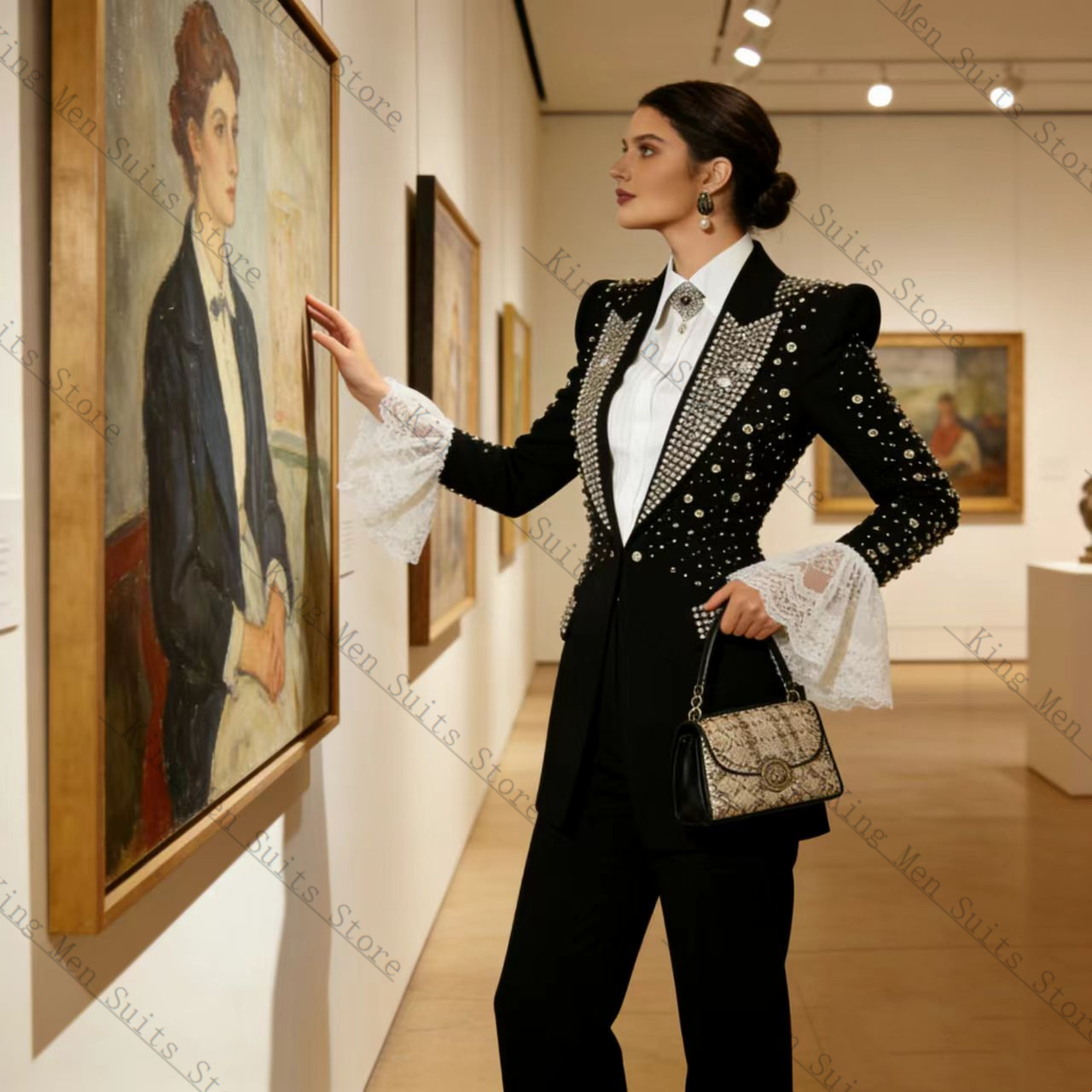 크리스탈 블랙 여성 정장 세트 2피스 블레이저+바지 고 - Women Luxury Formal Wear 리뷰 및 가격