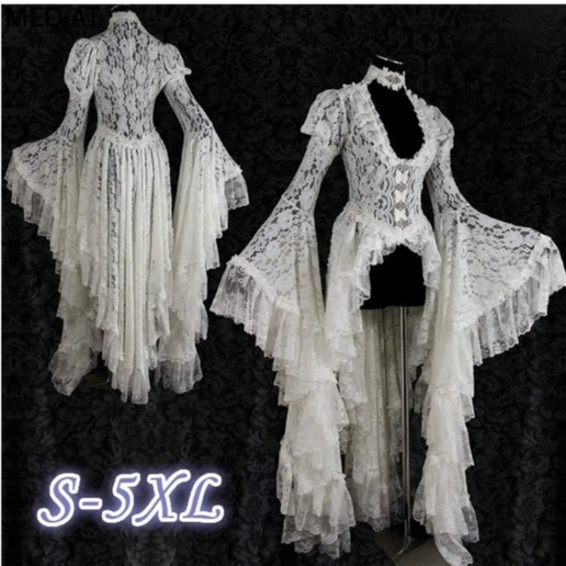 고딕 여성 화이트 빈티지 솔리드 레이스 플레어 슬리브  - Victorian Women'S Formal Wear 리뷰 및 가격