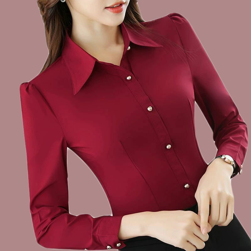 레드 긴 소매 셔츠 여성 봄 가을 새로운 한국 슬리밍  - Women'S Formal Wear Suits 리뷰 및 가격