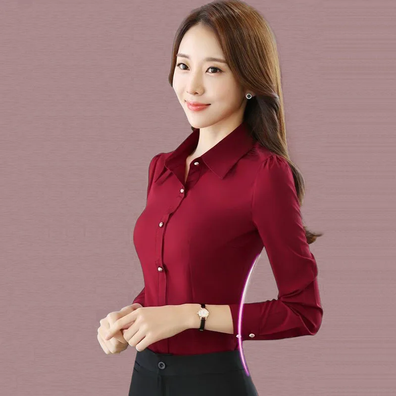 레드 긴 소매 셔츠 여성 봄 가을 새로운 한국 슬리밍  - Women'S Formal Wear Suits 리뷰 및 가격