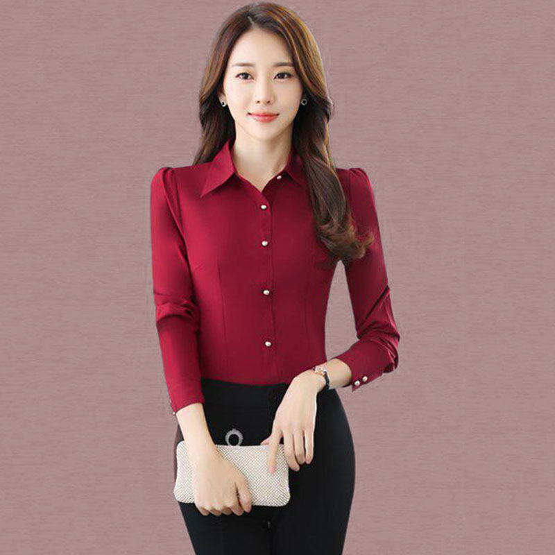 레드 긴 소매 셔츠 여성 봄 가을 새로운 한국 슬리밍  - Women'S Formal Wear Suits 리뷰 및 가격