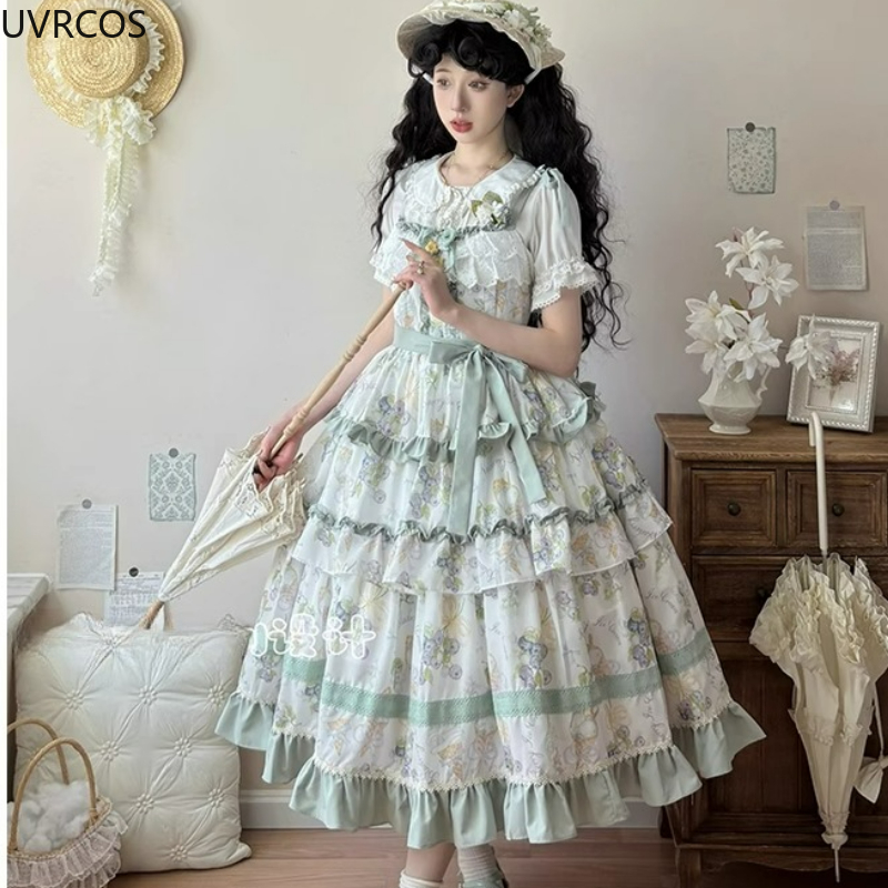 Kawaii 귀여운 포도 인쇄 프릴 보우 공주 드레스  - Victorian Women'S Formal Wear 리뷰 및 가격