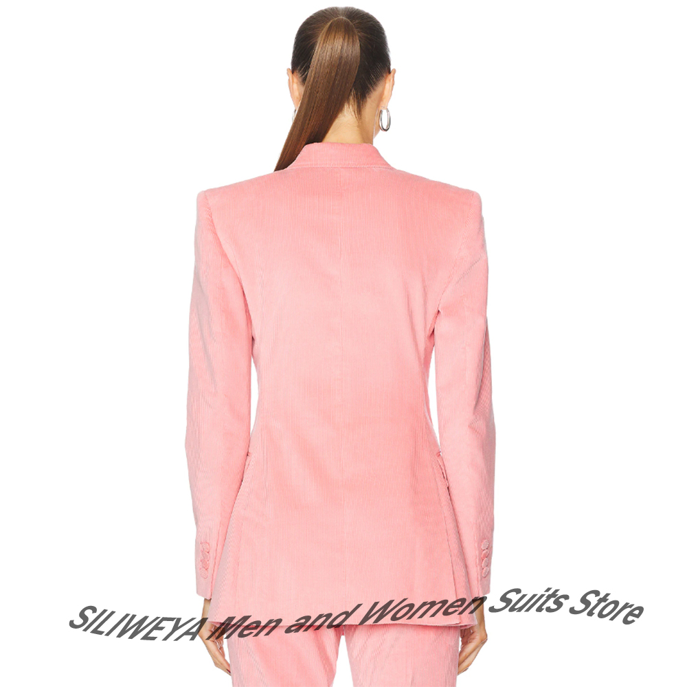 여성스러운 핑크 코듀로이 2피스 수트 빈티지 더블 브레 - Women Formal Wear Look 리뷰 및 가격