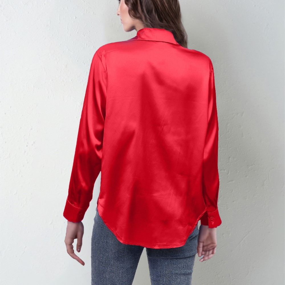 봄 새틴 셔츠 여성 느슨한 버튼 레드 블라우스 셔츠 숙 - Silk Blouse Button 리뷰 및 가격
