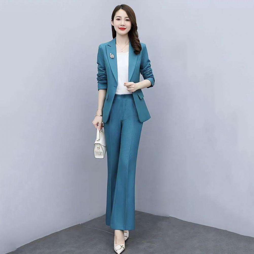 2피스/세트 여성 정장 코트 팬츠 세트 턴다운 칼라 긴 - Women Formal Wear Office 리뷰 및 가격